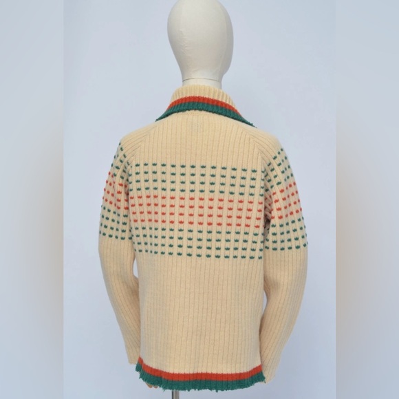 Diesel Jeans Cream Zip Up Sweater with Green and Orange Accents Just Dry-cleaned - Picture 3 of 12